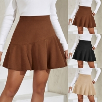 Fashion Solid Color High-rise Ruffle Corduroy Skirt