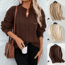 Fashion Cable Pattern V-neck Long Sleeve Sweater