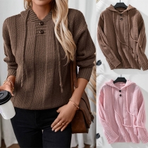 Fashion Drawstring Hooded Long Sleeve Knitted Sweater
