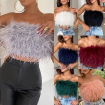 Sexy Solid Color Plush Strapless Bandeau