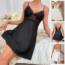 Sexy Lace-spliced V-neck Backless Nightwear Dress