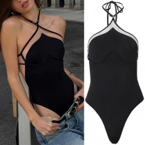 Sexy Halterneck Cutout Backless Bodysuit
