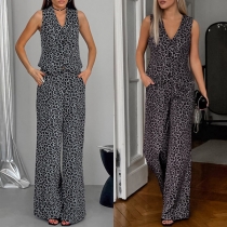 Fashion Leopard Print Two-piece Set Consist of Vest and Wide-leg Pants