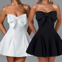 Sexy Strapless Front Bowknot Ruffle Mini Party Dress