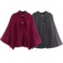 Fashion Solid Color Buckle Knitted Cape