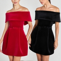 Sexy Off-the-shoulder Ruffle Mini Dress with Belt