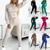 Fashion Sporty Two-piece Set Consist of Hooded Sweatshirt and Drawstring Waist Sweatpants