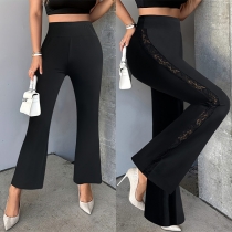 Fashion High-rise Side Lace Spliced Wide-leg Pants