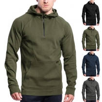 Fashion Contrast Color Half-zipper Hooded Long Sleeve Sweatshirt for Men