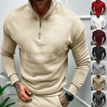 Fashion Half-zipper Polo-neck Long Sleeve Shirt for Men