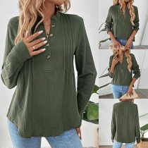 Fashion Button V-neck Long Sleeve Shirt