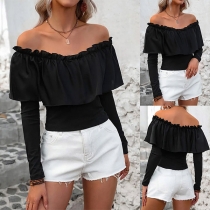 Sexy Ruffle Off-the-shoulder Long Sleeve Shirt