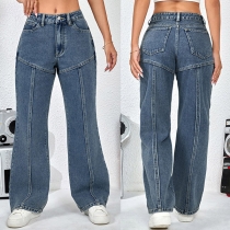 Fashion Straight-cut Old-washed Denim Jeans