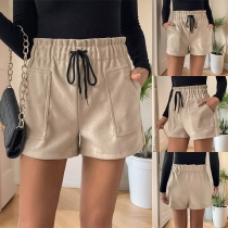 Fashion Drawstring Elastic Waist Patch Pockets Shorts