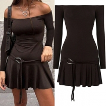 Sexy Strapless Long Sleeve Self-tie Ruffle Hemline Mini Dress