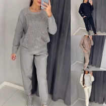 Fashion Sporty Sequin Two-piece Set Consist of Sweatshirt and Sweatpants