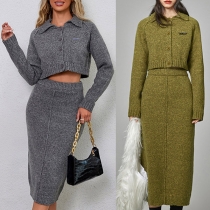 Fashion Knitted Two-piece Set Consist of Crop Cardigan and Pencil Skirt