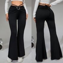 Fashion Heart-ring Self-tie Ruched Wide-leg Pants
