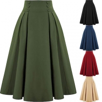 Fashion High-rise Double-breasted Midi Skirt