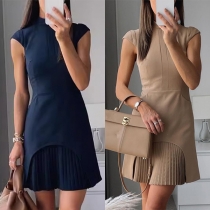 Fashion Crew Neck Cap Sleeve Pleated Hemline Mini Dress