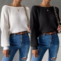 Sexy Solid Color Crew Neck Long Sleeve Backless Sweater