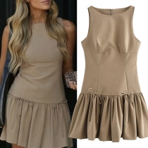 Fashion Crew Neck Sleeveless Bowknot Ruffle Hemline Mini Dress