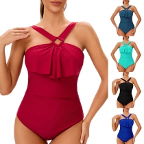Sexy Square-neck Backless Ruffle One-piece Swimsuit/Monokini