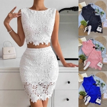 Sexy Lace Two-piece Set Consist of Crop Top and Mini Skirt