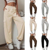 Casual Elastic Waist Side Pockets Sweatpants
