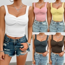 Fashion Solid Color Sweetheart Neckline Cami Shirt