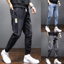 Fashion Drawstring Waist Multi-pockets Old-washed Denim Jeans for Men