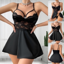 Sexy Lace Spliced Rhinestone Heart Ring Nightwear Dress