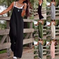Casual Square Neck Wide-leg Loose Jumpsuit