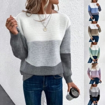 Fashion Contrast Color Crew Neck Long Sleeve Sweater