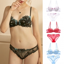 Sexy Floral Embroidered Semi-through Two-piece Lingerie Set