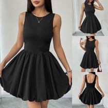 Fashion Crew Neck Sleeveless Backless Mini Dress