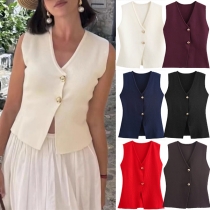 Elegant Solid Color V-neck Sleeveless Asymmetric Vest
