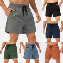 Fashion Breathable Quick-drying Side Pockets Drawstring Elastic Waist Workout Shorts for Men