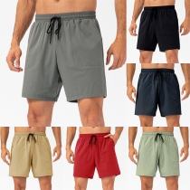Fashion Breathable Quick-drying Back Phone Pocket Drawstring Elastic Waist Workout Shorts for Men