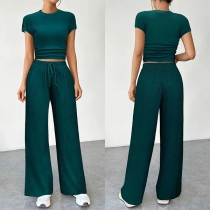 Fashion Two-piece Set Consist of Crop Top and Straight-cut Pants