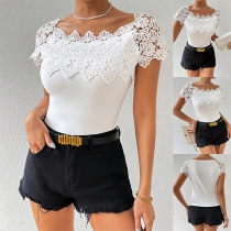 Fashion Lace Spliced Short Sleeve Shirt