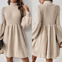 Fashion Turtleneck Long Sleeve High-rise Knitted Sweater Dress