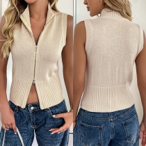 Sexy Front Zipper Sleeveless Knitted Vest