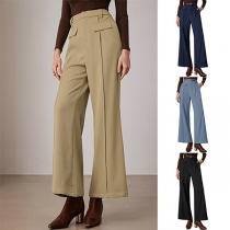 Fashion Solid Color High-rise Patch Pockets Straight-cut Pants