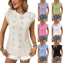 Fashion Crew Neck Cap Sleeve Jacquard Shirt