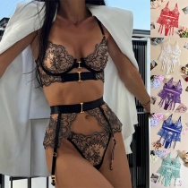 Sexy Floral Embroidery Three-piece Lingerie Set