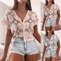 Fashion Hollow Out Floral Embroidery Lace Cardigan