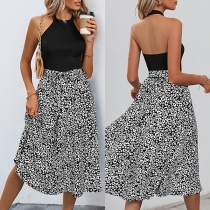 Fashion Halterneck Backless Sleeveless Leopard Printed Spliced Dress