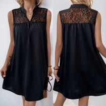 Fashion Lace Spliced V-neck Sleeveless Mini Dress