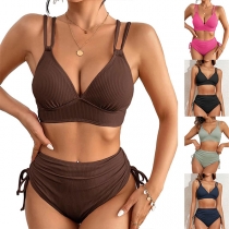 Sexy Strappy Side Drawstring Two-piece Bikini Set